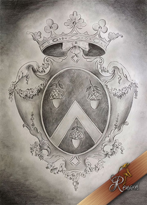Charcoal drawing of a coat of arms